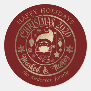 happy holidays santa claus pandemic red classic round sticker
