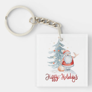 Happy Holidays,Santa Claus Pine Tree Key Ring