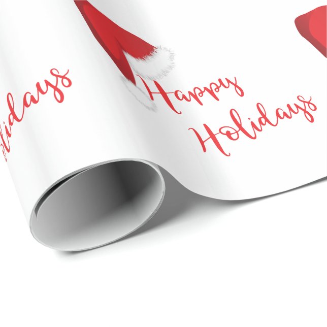 Happy Holidays Santa Hat Red Wrapping Paper (Roll Corner)