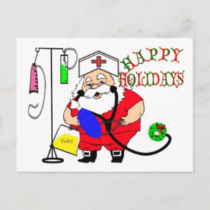 HAPPY HOLIDAYS SANTA NURSE HOLIDAY POSTCARD