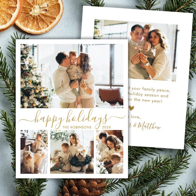 Happy Holidays Script 4 Photo Collage Christmas  Holiday Card (Creator Uploaded)