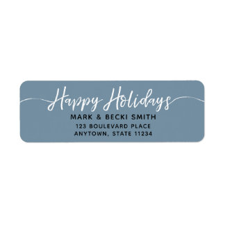 Happy Holidays Script Blue Address