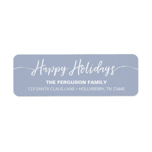 Happy Holidays Script Blue Return Address Label