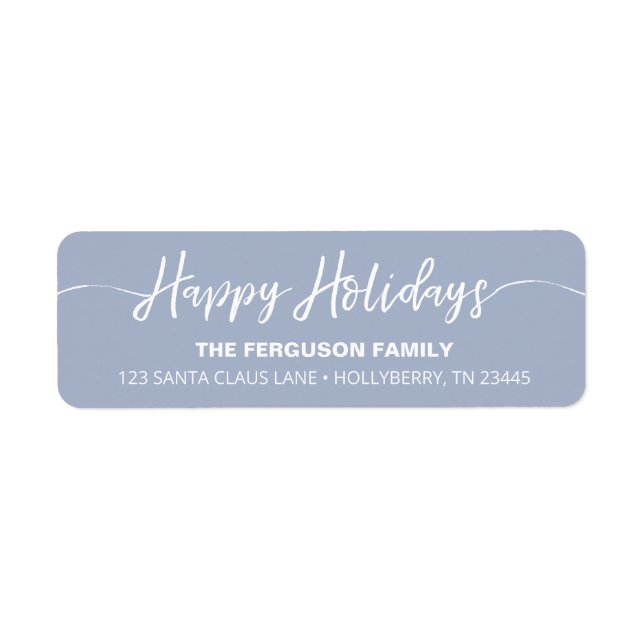 Happy Holidays Script Blue Return Address Label (Front)