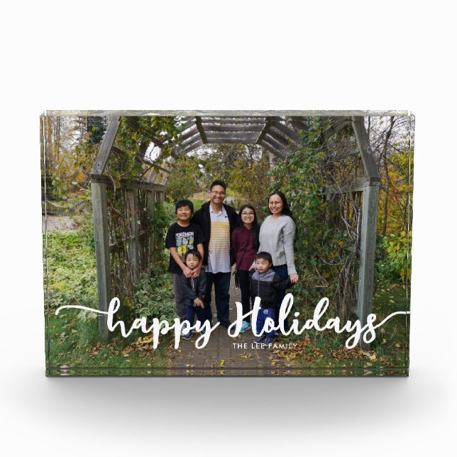 Happy Holidays Script Chic Family Photo Christmas Block (Front)
