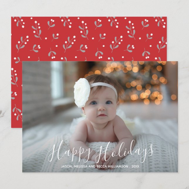 Happy Holidays Script Christmas Photo Holiday Card (Front/Back)