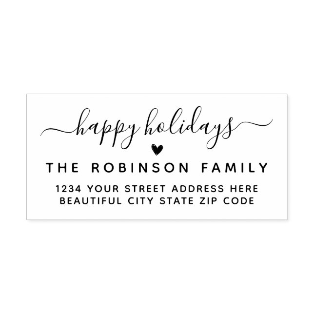Happy Holidays Script Christmas Return Address  Rubber Stamp (Imprint)