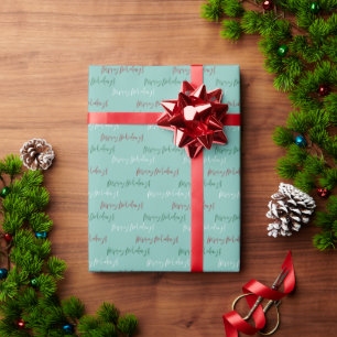 Happy Holidays Script Hand Lettered Modern Simple Wrapping Paper