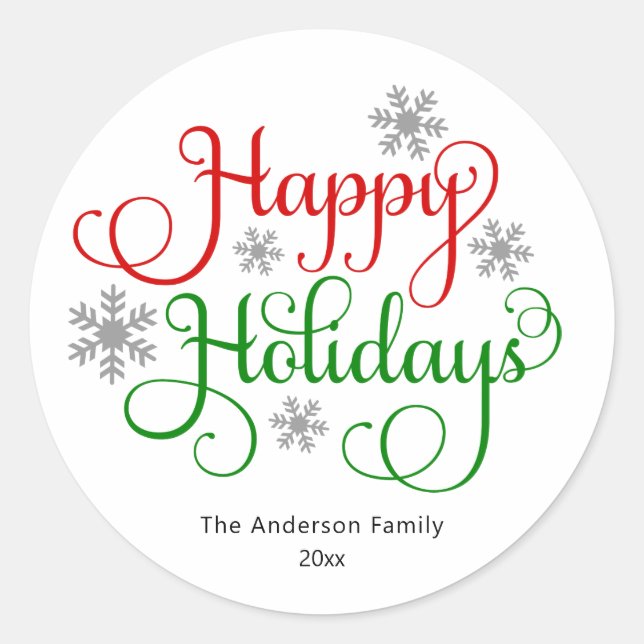 Happy Holidays Script Holiday Classic Round Sticker (Front)
