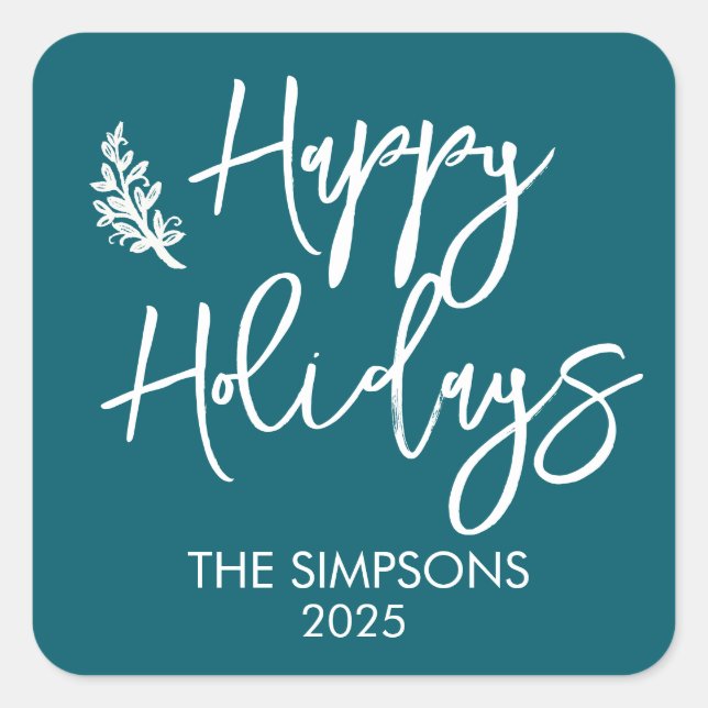 Happy Holidays Script Modern Minimalistic Square Sticker (Front)