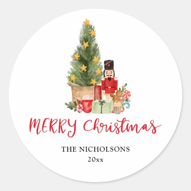 Happy Holidays | Script Nutcracker Christmas Tree Classic Round Sticker (Front)