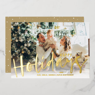Happy Holidays Script Photo Gold Foil Holiday Card