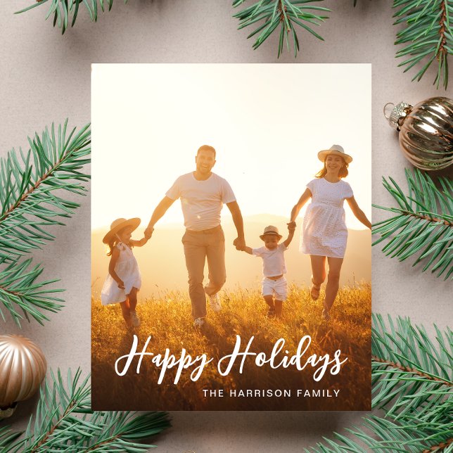 Happy Holidays Script Photo Overlay Christmas Card (Share the love and warmth of the holiday season with this personalized photo Christmas card)