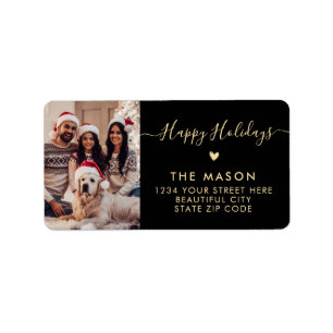 Happy Holidays Script Photo Return Address Label