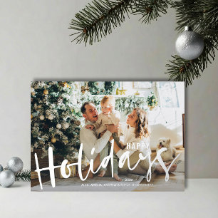 Happy Holidays Script Photo Silver Foil Holiday Card
