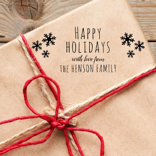 Happy Holidays Script Snowflakes Christmas Rubber Stamp