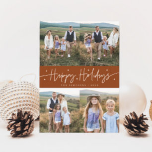Happy Holidays Script Terracotta Multi Photo Holiday Card