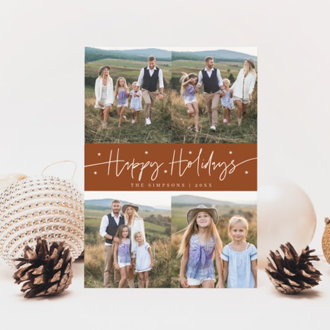 Happy Holidays Script Terracotta Multi Photo Holiday Card (Creator Uploaded)