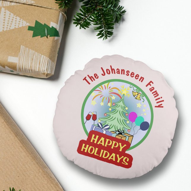 Happy Holidays Seasonal Christmas Home Decor Round Cushion (Creator Uploaded)