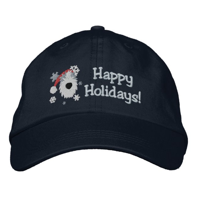 Happy Holidays Sheepdog Embroidered Hat (Front)