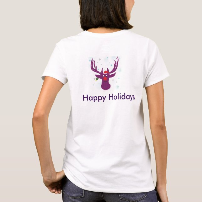 Happy Holidays Shirt Reindeer Basic T-Shirt, White (Back)
