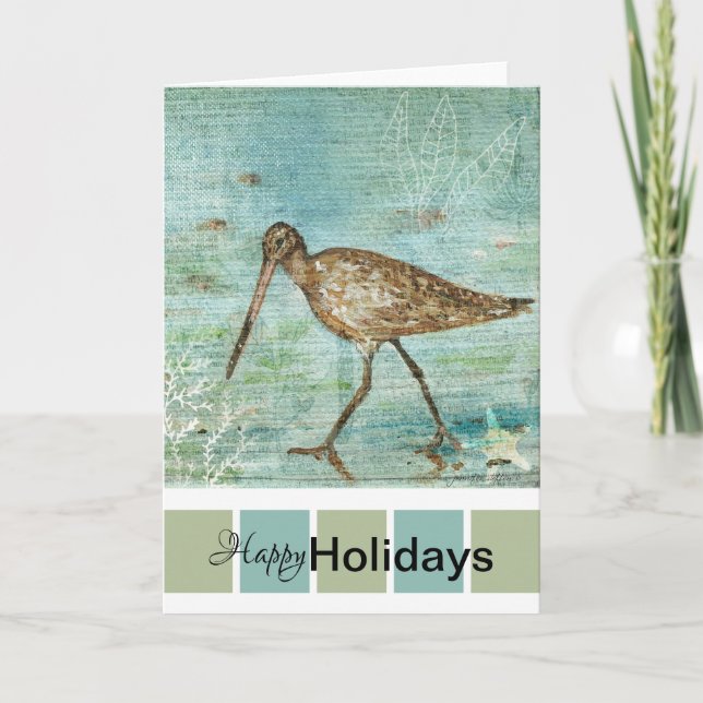 Happy Holidays Shore Bird Art Card (Front)
