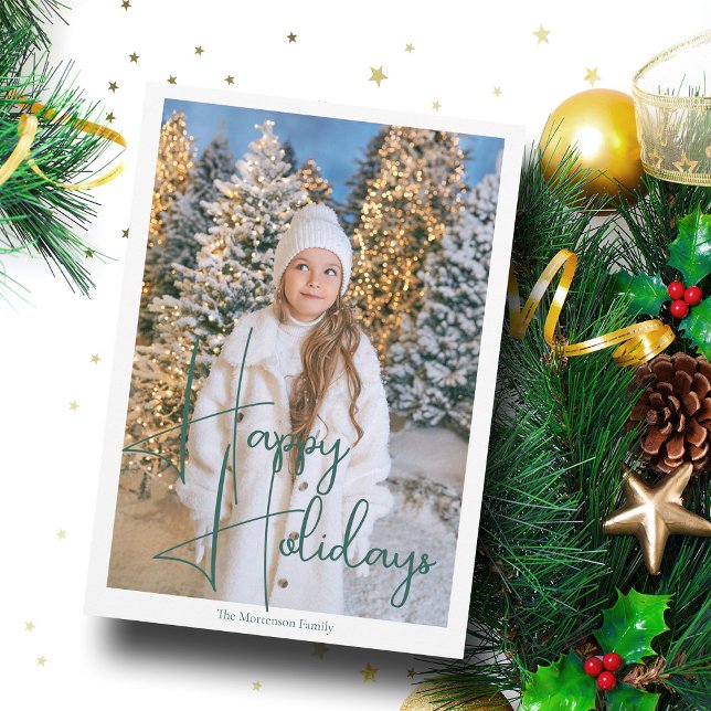 Happy Holidays Signature Script Photo Modern Holiday Card (Creator Uploaded)