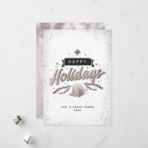 Happy Holidays Silver Bells Snowflakes Custom Name Holiday Card