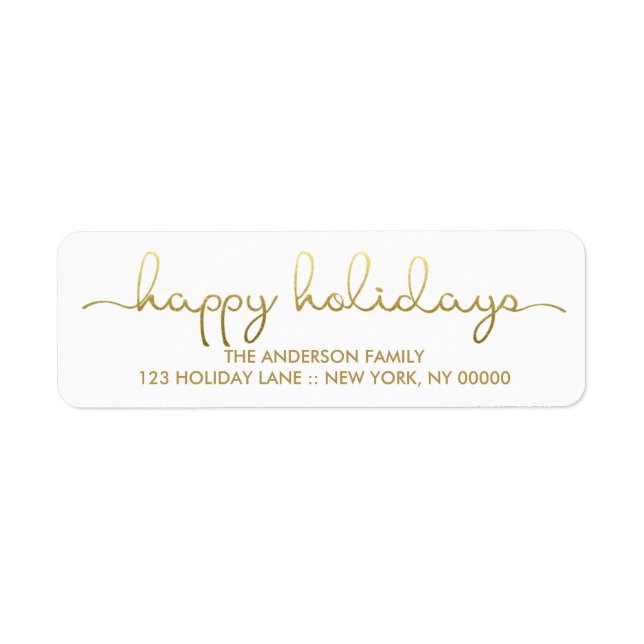 Happy Holidays Simple Gold Hand Lettered Label (Front)
