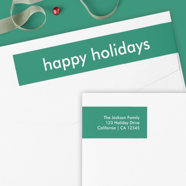 Happy Holidays | Simple Green Return Address Wrap Around Label (Creator Uploaded)