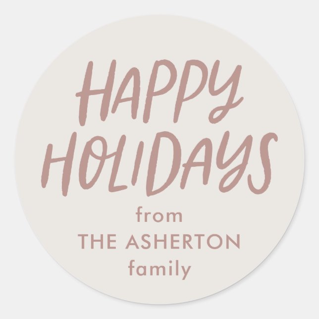 Happy holidays simple personalised mauve gift classic round sticker (Front)