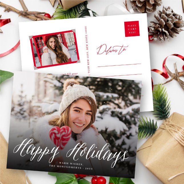 Happy Holidays Simple Script Chic Holiday Postcard (Creator Uploaded)