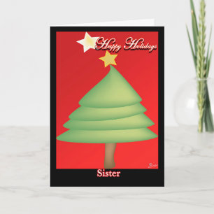 Happy Holidays sister Green Pine tree bright star Thank You Card