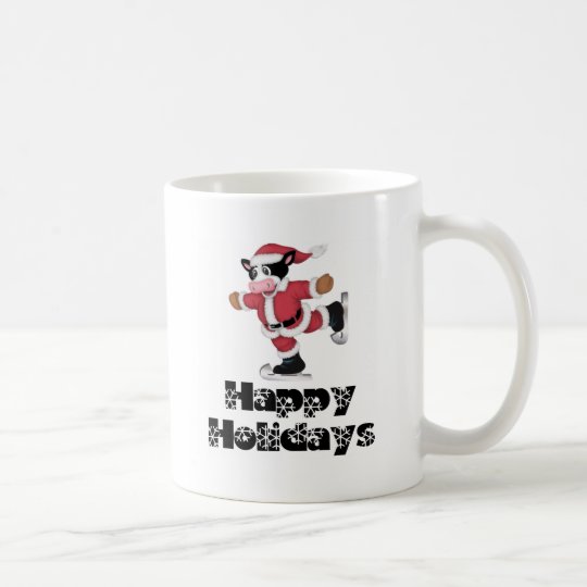 Happy Holidays Skating Santa Cow Coffee Mug