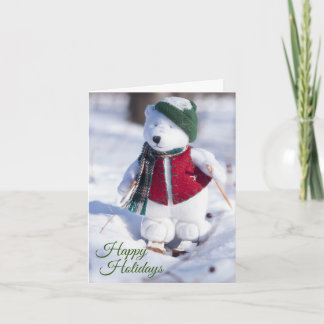Happy Holidays Skiing Teddy Bear Photo Card