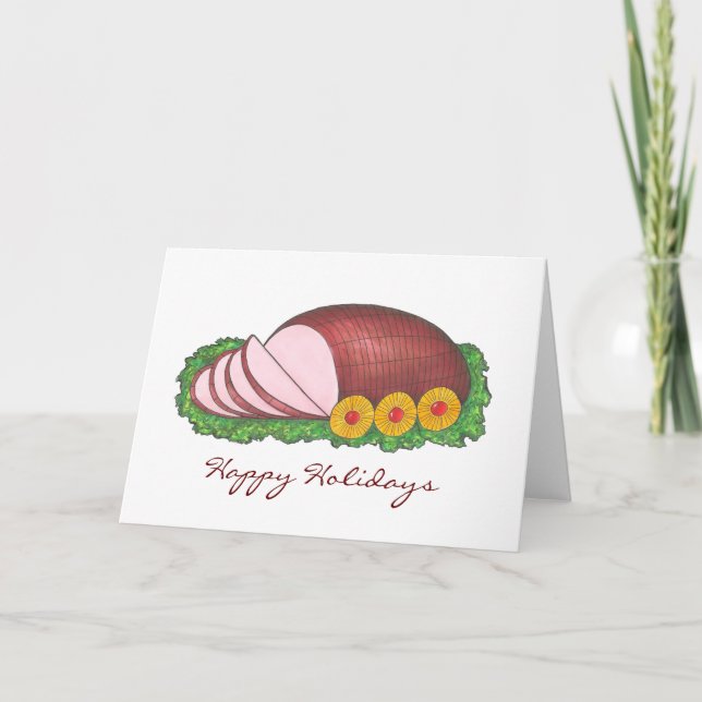 Happy Holidays Sliced Glazed Ham Christmas Dinner Holiday Card (Front)