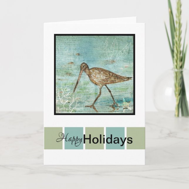 Happy Holidays Snipe Coastal Art Card (Front)