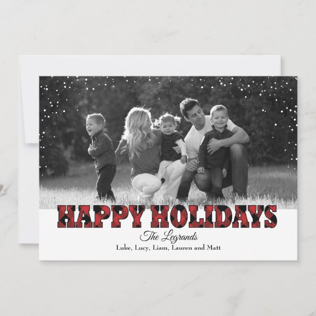 Happy Holidays Snow Card | Buffalo Plaid (Front)