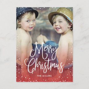 Happy Holidays Snow Christmas Photo RED Holiday Postcard