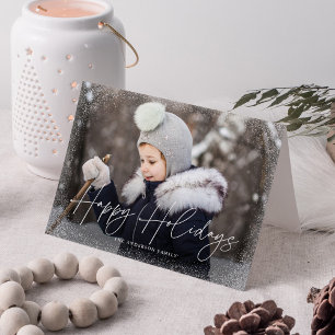 Happy Holidays Snow Flurries Photo Holiday Card