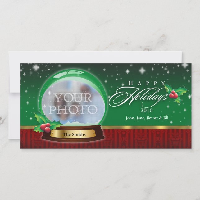 Happy Holidays Snow Globe Customisable Holiday Card (Front)