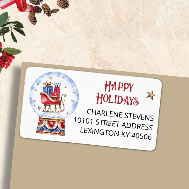 Happy Holidays Snow Globe Return Address Label (Creator Uploaded)