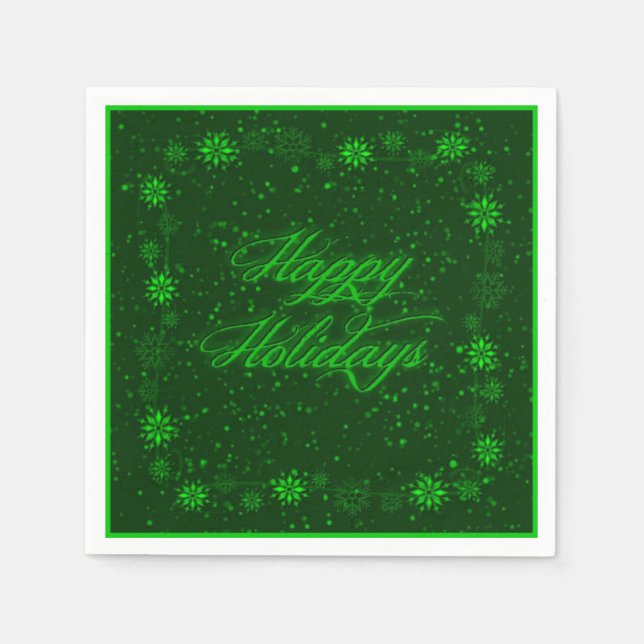 Happy Holidays Snow Green Christmas Napkins (Front)