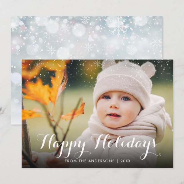 Happy Holidays Snow Photo Christmas Holiday Card (Front/Back)