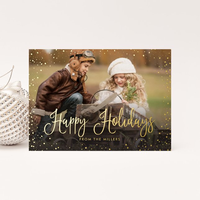 Happy Holidays Snow Photo Foil Holiday Card (Creator Uploaded)