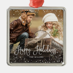 Happy Holidays Snow Photo Ornament