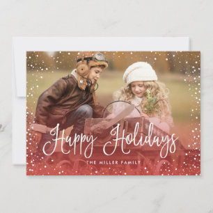 Happy Holidays Snow Red Holiday Card