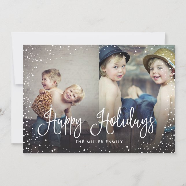 Happy Holidays Snow Seamless 2-Photo Card (Front)