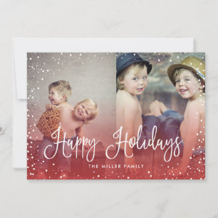 Happy Holidays Snow Seamless 2-Photo Card RED