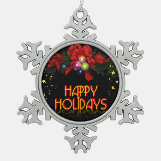 Happy Holidays Snowflake Pewter Christmas Ornament